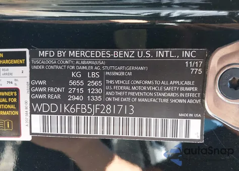 2018 Mercedes-Benz E 400 из США, поврежденный, VIN WDD1K6FB5JF281713